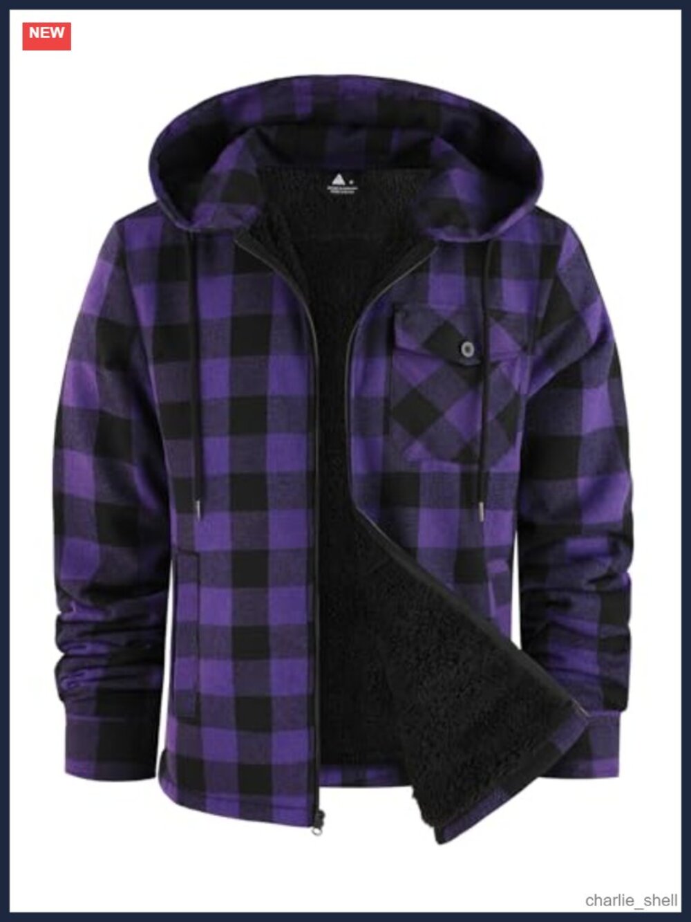 Men's Flannel Shirt Jacket Plaid Fleece Lined Hooded Coat Cotton Blend